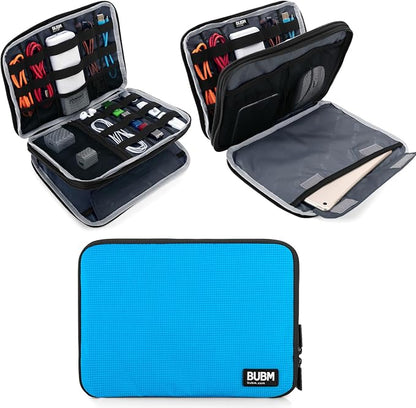 BUBM Double Layer Electronics Organizer, Travel Gadget Bag for Cables, Memory Cards, Flash Hard Drive and More, Fit for iPad or Tablet(up To 9.7")--Large, Blue | Travel Gadget Bag For Cables, Memory Cards, Flash Hard Drive and More, Fit For iPad or Tab...