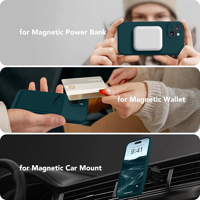 Magnetic for iPhone 14 Case, Compatible with MagSafe, [Full Camera Protection][Screen Protector] Silicone Shockproof Protective Phone Case for iPhone 14 6.1 inch, Deep Blue