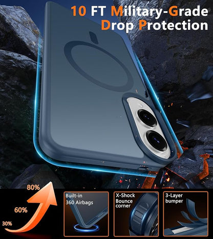 FNTCASE for Samsung Galaxy S25 Edge Case: [Compatible with Magsafe] Translucent Matte Cases with [Screen Protector] Military Grade Shockproof Protective Magnetic Phone Cover (Blue 6.7 inch)