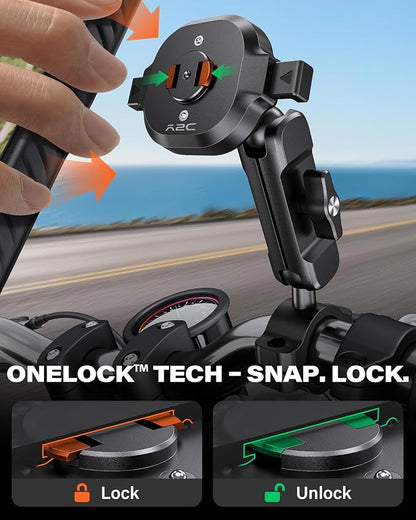 A2C One Lock System Motorcycle Phone Mount with MagSafe Phone Case, 1S Lock & Release Motorcycle Handlebar Phone Holder for iPhone 16 Pro Max Only