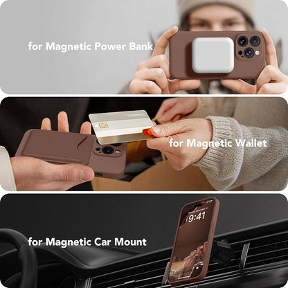 Magnetic for iPhone 13 Pro Max Case, Compatible with MagSafe, [Full Camera Protection][Screen Protector] Silicone Shockproof Protective Phone Case for iPhone 13 Pro Max 6.7", Brown