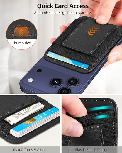 ExtreLife Upgraded for Magsafe Wallet, Strongest Magnetic Wallet for iPhone 17/16/15/14/13/12 Series, 7 Cards Holder, Magnetic Phone Wallets, Slim, 2 Card Slots, RFID Blocking, Vegan Leather, Black
