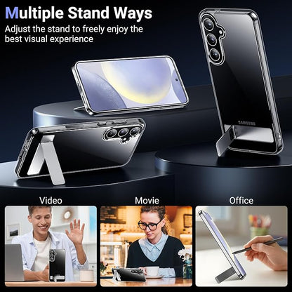 Temdan Designed for Samsung Galaxy S24 Case,[Built in Hidden Kickstand][Military Grade Drop Protection] [Never Yellowing] Slim Thin Phone Case for Galaxy S24 Case 6.2 Inch - Crystal Clear