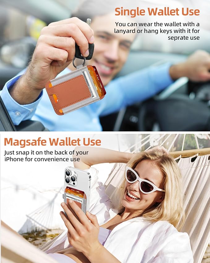 ExtreLife For Magsafe Wallet, Stronger Magnetic Wallet for iPhone 17/16/15/14/13/12 Series, Magnetic Card Holder with 2 Card Slots, Vegan Leather, Max 7 Cards, Slim, Brown