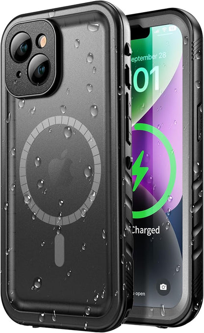 SPORTLINK for iPhone 14 Case Waterproof - Buit in Screen Protector [Compatible with MagSafe][IP68 Underwater][6.6FT Military Dropproof][Dustproof] Full Body Shockproof Phone Case 6.1" Black