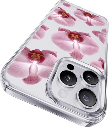 CASEKOO Pink Phalaenopsis for iPhone 16 Pro Max Case, [Never Yellow Technology] [12FT Military-Grade Protection] Transparent Slim Floral Cover Gril Women 16 Pro Max Case 6.9 inch, Pink Phalaenopsis