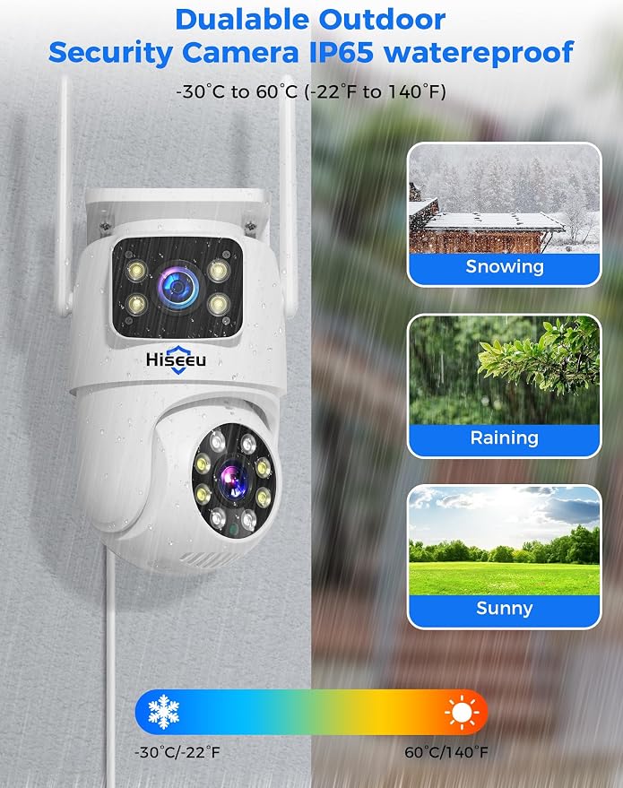 Hiseeu 2 Pack Wireless Security Camera 5G/2.4G WiFi Dual Lens PTZ Camera Outdoor Motion Tracking Color Night Version,No-Monthly Fees Works with Wireless System/Alexa, Need Power Cord