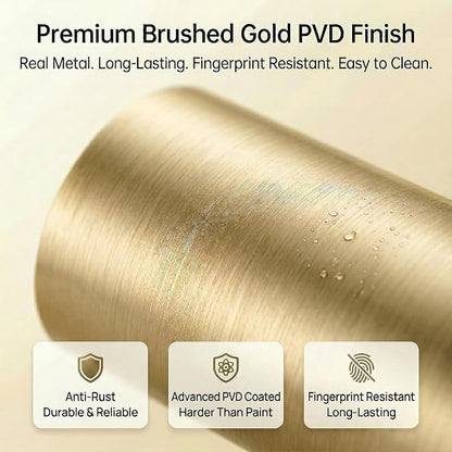Dual Roll Toilet Paper Holder with Phone Shelf, Solid Metal Bathroom Accessory Tissue Dispenser Storage Wall Mounted, Spot Resist, Brushed Gold