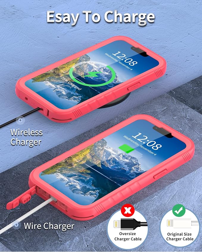 SPORTLINK Compatible with iPhone 13 Waterproof Shockproof Case - Full Body Heavy Duty Underwater Dustproof Rugged 360 Protective Military Grade Outdoor 6.1 Inch with Camera Screen Protector (Pink)