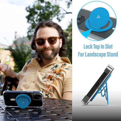 Tango Ultra Thin Grip for MagSafe: One Hand Open, Stand, 10x Expandable, Space Grade Steel, Removable for Wireless Charging. Half The Thickness, Twice The Fidget - Bright Blue