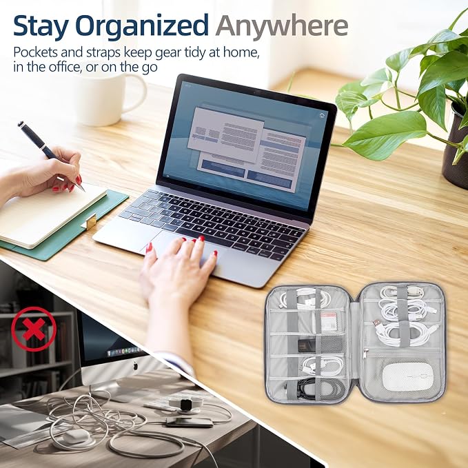 Cord Organizer Travel Case, Cable Organizer Bag for Chargers, USB Cables, Power Bank & Electronics Accessories, Portable Tech Organizer Pouch with Mesh Pockets, Water Resistant Travel Gear Bag