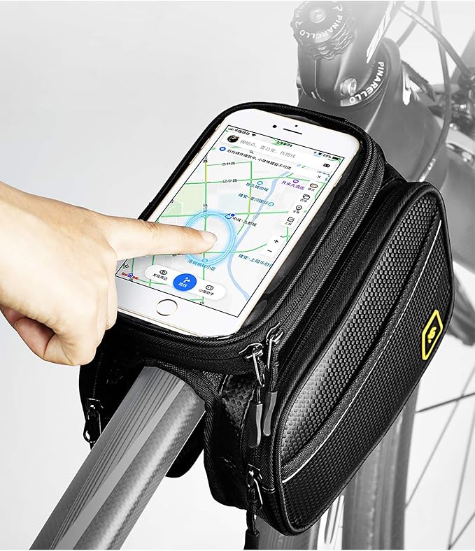 Bike Phone Front Frame Bag Waterproof Bicycle Handlebar Bag with Touch Screen Cell Phone case Holder Cycling storage Pouch for iPhone 11 XS XR Max