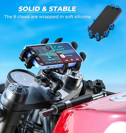 VAZESWIN Motorcycle Fork Stem Phone Mount [Vibration Dampener] [Anti-Shake] One-Handed Operation Motorcycle Cell Phone Holder, Fit 12mm-25.4mm Diameter Fork Stem Tube, for 5.4"-7.2" Smartphone