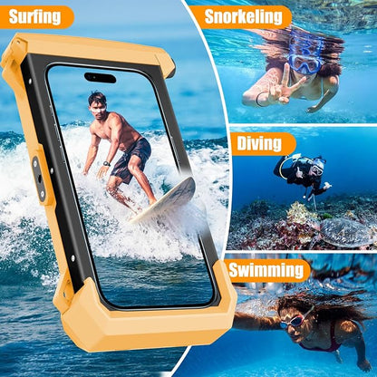 Underwater Phone Case for Snorkeling & Diving (50ft/15m), IP68 Waterproof Case for Swimming, Universal Underwater Touch Screen Case Compatible with iPhone (Yellow + Black, 5th Generation Phone Case)