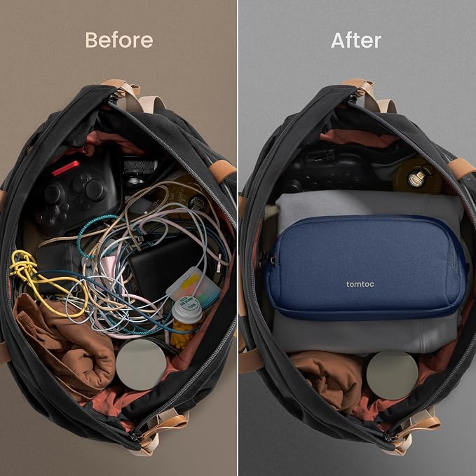 tomtoc Electronic Organizer Travel Case, Water Resistant Dual Compartment Tech Pouch Cable Organization Storage Bag for Charger, Cord, Phone, Hard Drive, Power Bank, Accessories Travel Essentials | Water Resistant Cable Pouch Storage Bag for Charger, C...