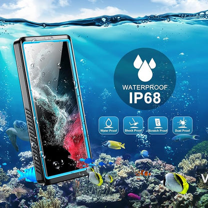SPIDERCASE Designed for Samsung Galaxy S22 Ultra Case, Waterproof Built-in Screen Protector Full Protection Heavy Duty Shockproof Case, Blue/Clear