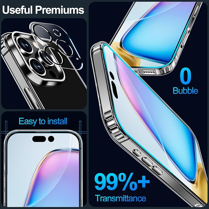 xiwxi for iPhone 16 Pro Max Case,with Screen Protector+Camera Lens Protector,Non-Yellowing,Military-Grade Drop Protection,Perfect Handfeel,Shockproof Bumper,Clear Slim Phone Case-6.9 inch