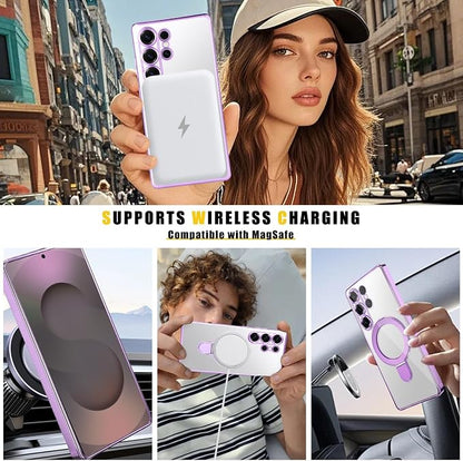 Magnetic for Samsung Galaxy S24 Ultra Case Stand & Ring Holder Compatible with MagSafe Built-in Camera Lens Protector Phone Case for Samsung S24 Ultra - Purple