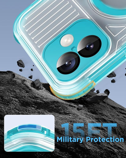 for iPhone 16 Waterproof Case with Magsafe, Built-in [Camera & Screen Protector] [Lanyard], IP68 Water Proof Full Body Dustproof Heavy Duty Frosted Protective Phone Cover, 6.1" Teal