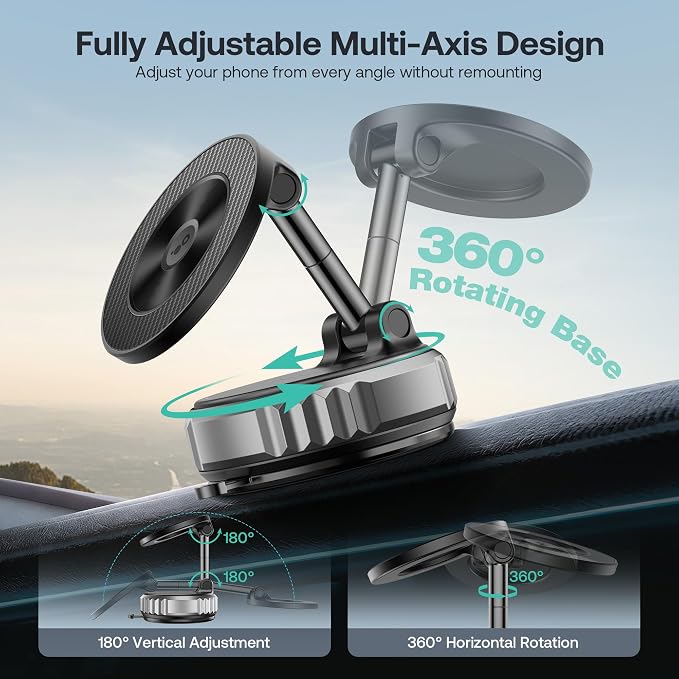 Golinbox Upgraded Nano Gel Vacuum Magnetic Car Phone Holder for MagSafe 360° Adjustable, [100+LBS Suction & 3000gf Magnetic] Suction Cup Phone Mount for Your Car/Gym/Mirror Mount for iPhone & Android