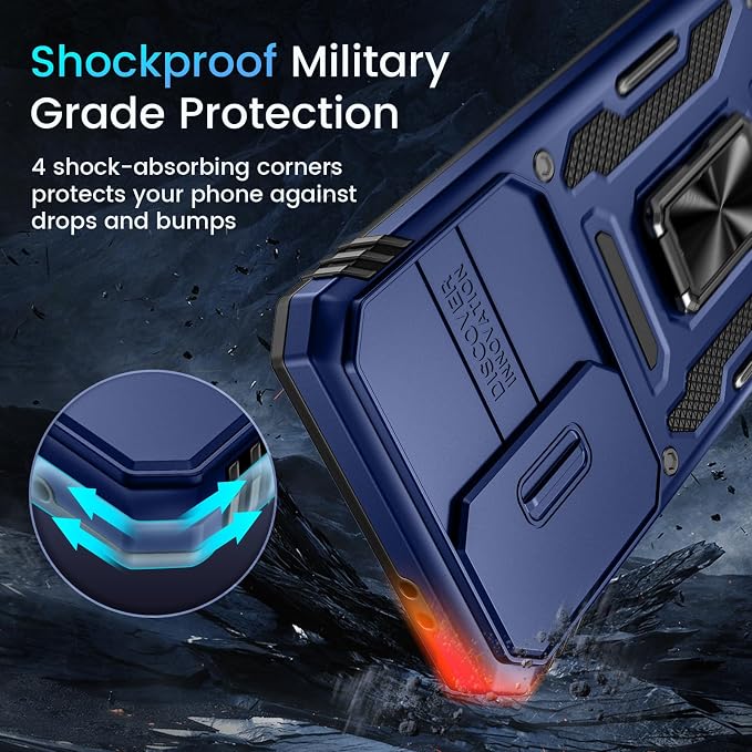 Caka for Samsung Galaxy S24 FE Case [HD Screen Protector] [Full Camera Lens Cover] [360°Rotated Kickstand Ring] [Heavy Duty Protection] Hard Rugged Protective Phone Cover for S24 FE - Blue