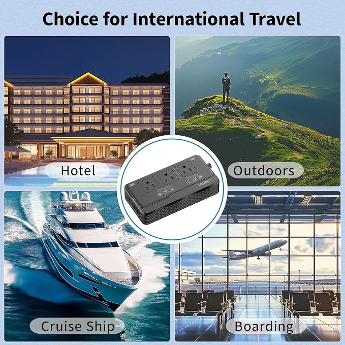 2000W Voltage Converter US to Europe for Hair Dryers, 7-in-1 220V to 110V Converter for European Travel with 3 AC/2 USBA/2 USBC Ports, Power Converter Adapter Combo with Type G/C/I/L Plugs