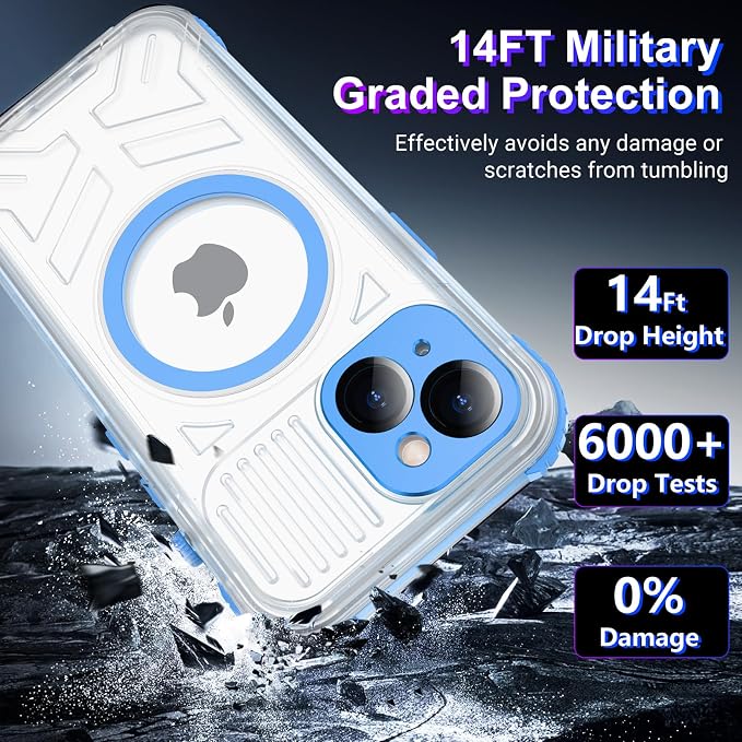 Temdan Magnetic for iPhone 15 Case Waterproof,[Built-in Screen & Camera Protector][Full Body Shockproof][IP68 Underwater][Dustproof] Shockproof Phone Case for iPhone 15 6.1"-Blue