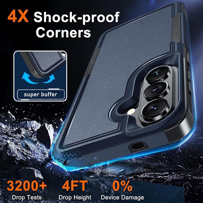 for Samsung Galaxy S26+ Plus Case with Screen Protector+Camera Lens Cover,Military Grade Heavy Duty Shockproof Phone Cover with Wrist Lanyard Strap for Samsung S26Plus,Navy Blue