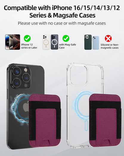 ExtreLife for Magsafe Wallet, Strongest Magnetic Wallet for iPhone 17/16/15/14/13/12 Series, For iPhone Magsafe Wallets, RFID Blocking, Vegan Leather, Fit 7 Cards, Cherry-new