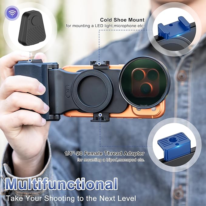 Upgraded 67mm Magnetic Phone Lens Filter Mount with Phone Camera Grip Kit for iPhone 17 Air 16 15 Pro Max,Filter Adapter Set w Cold Shoe & 1/4'' Hole Pull-Out to Fit Pro Max Plus(No Filters Include)