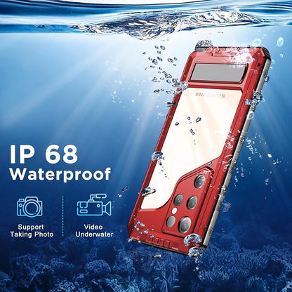 Mitywah Waterproof Case for Samsung Galaxy S25 Ultra, Heavy Duty Metal Kickstand Case, Shockproof Full Body Phone Case with Built-in Screen Protector for Samsung S25 Ultra Case Red