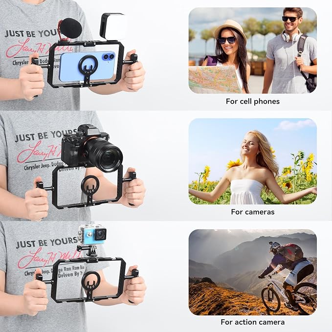UTEBIT Universal Quick Release Phone Cage, Smartphone Video Rig Kit with Handles, Aluminum Handheld Filmmaking Vlogging Case Stabilizer for Videomaker, for iPhone 17/16/15, for Android Phones, Samsung