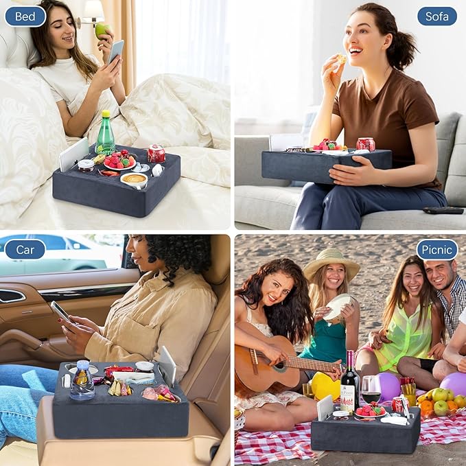 MoKo Couch Cup Holder Pillow, Sofa Bed Cup Holder for Drinks, 7 Slot Tray Couch Drink Holder, Couch Caddy for Remote, Snacks, Drinks, Tablet, Cup Holder for Couch, Bed, Rv, Tv, Car, Man Cave, Boat
