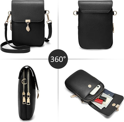 Small Crossbody Bags for Women Leather Multi Pocket Cell Phone Purse with RFID Blocking Card Slots for Everyday Use