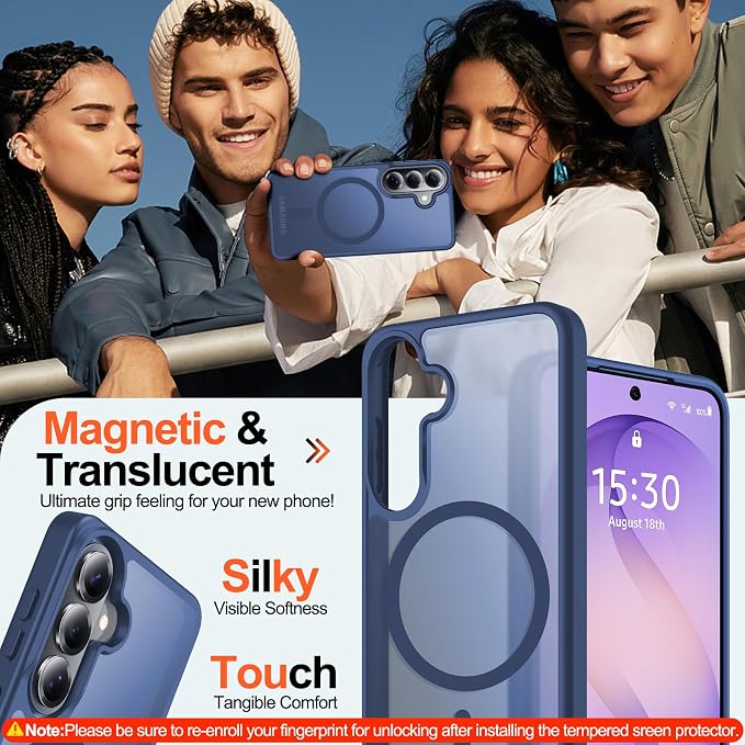 MOZOTER for Samsung Galaxy S26 Plus Case with Magnetic,[Compatible with MagSafe][12Ft Military Dropproof][2*Screen Protector] Translucent Anti-Slip Back Slim Shockproof Case for S26 Plus-Blue