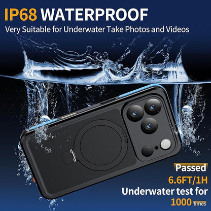 ANTSHARE Magnetic for iPhone 17 Pro Case Waterproof, Built in Screen Protector [Compatible with MagSafe] [Invisible Stand] [IP68 Underwater], Full Body Protection Phone Case 6.3'', Blue
