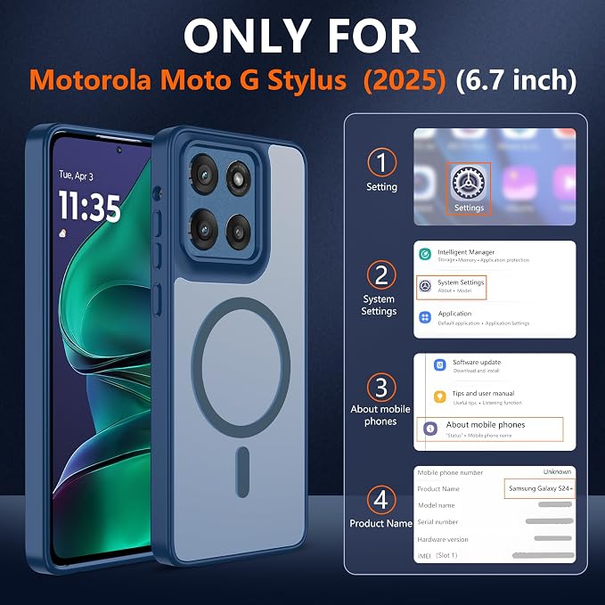 Compatible for Motorola Moto G Stylus 2025 Phone Case: [Mag-Safe Fit] with 2pc HD Screen Protector, Matte Translucent Soft-Touch Skin & Full Body for Moto GStylus 2025, Blue