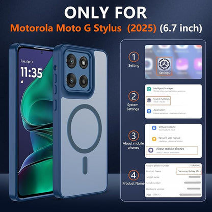 Compatible for Motorola Moto G Stylus 2025 Phone Case: [Mag-Safe Fit] with 2pc HD Screen Protector, Matte Translucent Soft-Touch Skin & Full Body for Moto GStylus 2025, Blue