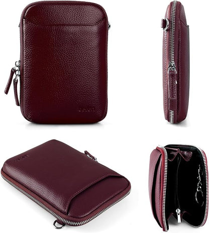 befen Genuine Leather Crossbody Cell Phone Purse for Women, Small Zip Around RFID Blocking Crossbody Wallet Bags