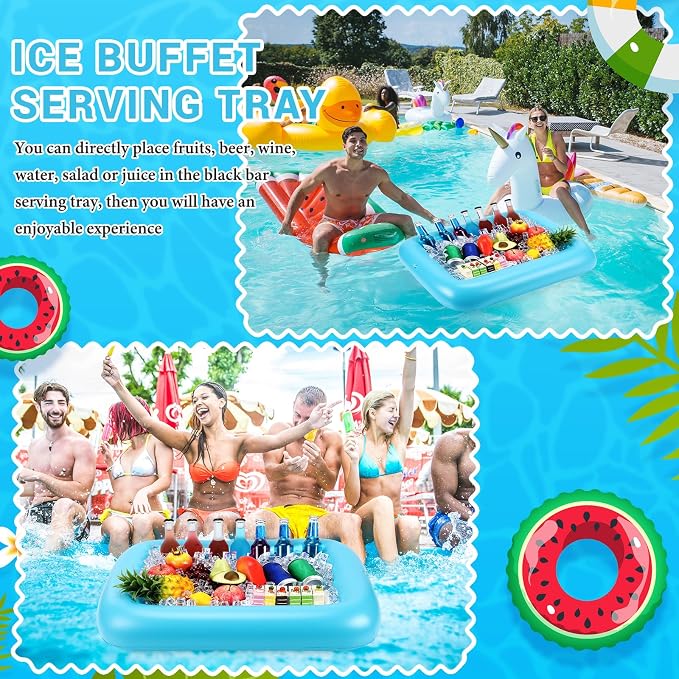 FillTouch Rectangular Inflatable Serving Bar Floating Drink Holder for Pool Inflatable Cup Holders Hot Tub Accessories, Adults Swimming Fun Drink Floats for Swimming Pool Party(Blue)