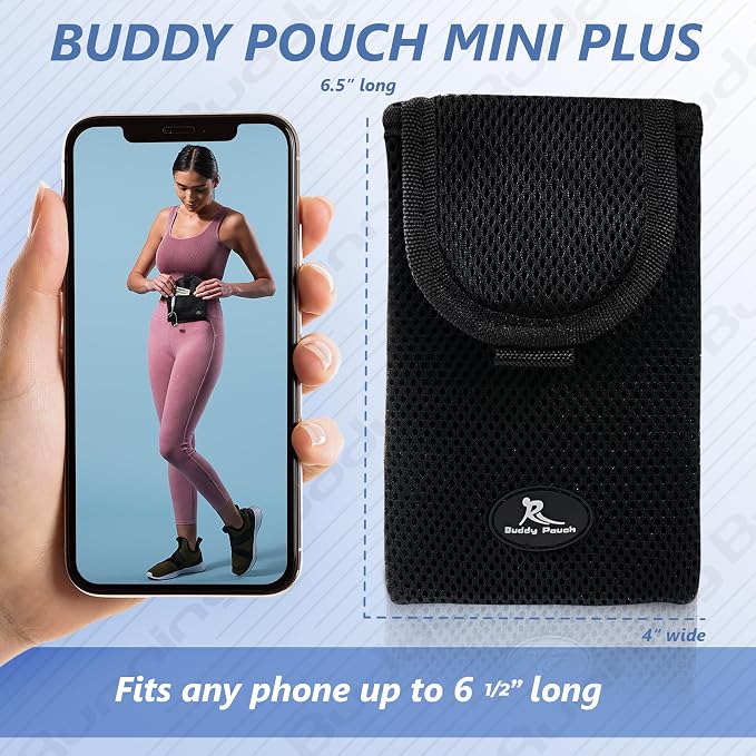 Running Buddy Running Fanny Pack - 6.5 x 4 in, Mini Plus Black - No-Bounce Magnetic Running Phone Holder - Water-Resistant Waist Bag for Men & Women