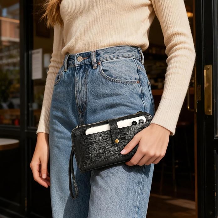 befen Leather Wristlet Wallet for Women Cell Phone Purse with Built in Wallet Vintage Leather Crossdody Bag Clutch Purse