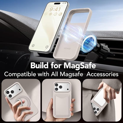 GONEZ Magnetic for iPhone 17 Pro Case, [Compatible with MagSafe] Anti-Scratch Microfiber Lining & Screen Protector, Silicone Camera Control, Shockproof Slim Phone Cover 6.3 inch, Stone