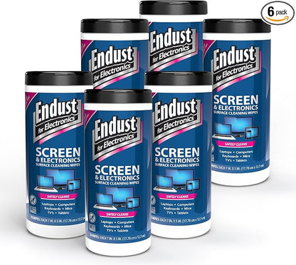 Endust For Electronics; Screen & Surface Cleaning Wipes, For TV, Phone, Computer Monitor, Laptop, Tablet, Pre-Moistened, Alcohol and Ammonia Free, 70 Count, 6 Pack (11506P6)