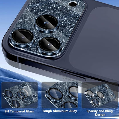 Camera Lens Protector for iPhone 17 Pro, Bling Glitter Camera Cover with 9H Tempered Glass Metal Ring, Anti-Scratch Lens Protector for iPhone 17 Pro (Glitter - Blue)
