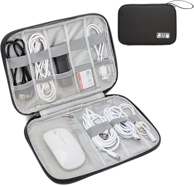 Cord Organizer Travel Case, Cable Organizer Bag for Chargers, USB Cables, Power Bank & Electronics Accessories, Portable Tech Organizer Pouch with Mesh Pockets, Water Resistant Travel Gear Bag