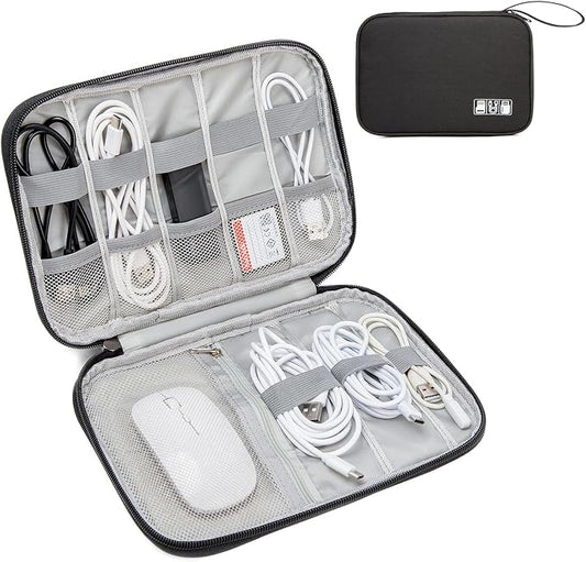 Cord Organizer Travel Case, Cable Organizer Bag for Chargers, USB Cables, Power Bank & Electronics Accessories, Portable Tech Organizer Pouch with Mesh Pockets, Water Resistant Travel Gear Bag