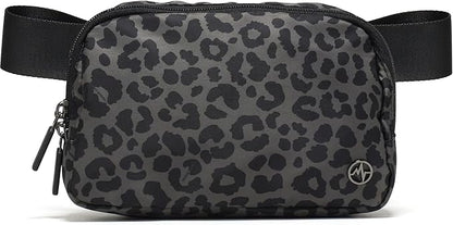 Pander Two Way Zipper Fanny Pack Nylon Everywhere Belt Bag for Women, Water Repellent Waist Packs, Crossbody Bags with Adjustable Strap (Grey Leopard)