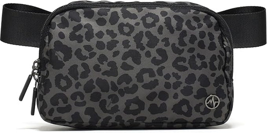 Pander Two Way Zipper Fanny Pack Nylon Everywhere Belt Bag for Women, Water Repellent Waist Packs, Crossbody Bags with Adjustable Strap (Grey Leopard)