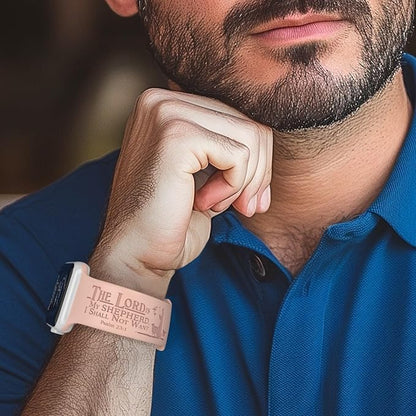 The LORD is my Shepherd Watch Band compatible with Apple Watch Laser Engraved iWatch Band Silicone 38mm 40mm 41mm 42mm 44mm 45mm 49mm Strap Jesus Psalm Christian God (38/40/41mm S/M, Pink Sand)